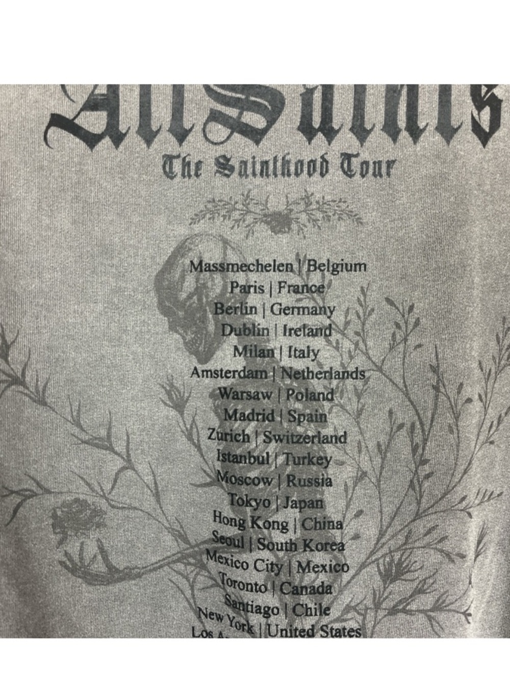 AllSaints Washed Charcoal Gray Graphic Back Crew Sweatshirt - Picture 3 of 4